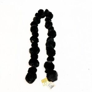 Vintage Lucky Rabbit Fur Black Pom Pom Ball Scarf Black New with Tags